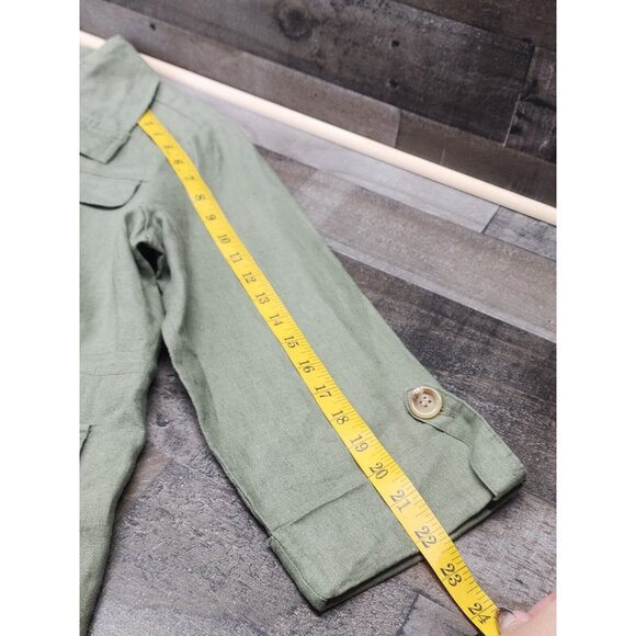JM Collection Women's 12P 100% Linen Safari Button up Military Jacket Olive - Picture 8 of 9